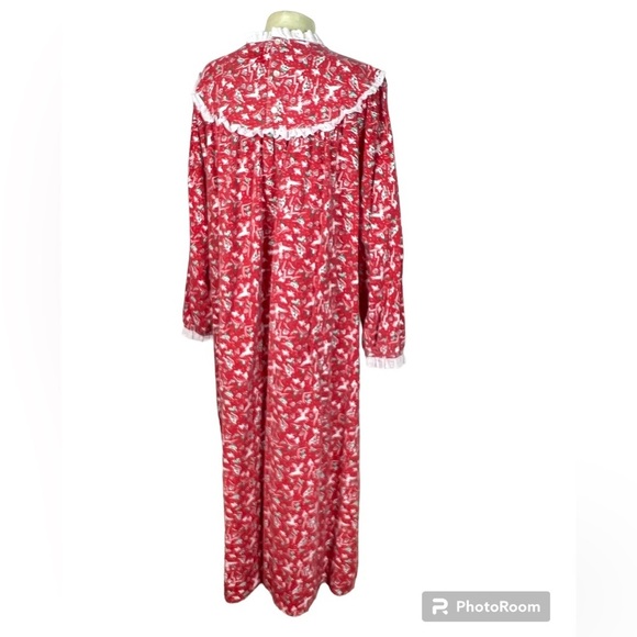 Vintage Lanz of Salzburg Flannel Nightgown Christmas Print Red size L pajamas - Picture 3 of 7